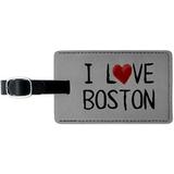 I Love Boston Written on Paper Leather Luggage ID Tag Suitcase Carry-On