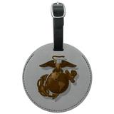 Marines USMC Golden Logo on White Eagle Globe Anchor Officially Licensed Round Leather Luggage Card Suitcase Carry-On ID Tag