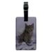 Domestic Shorthair Kitten Cat Angel Wings Purple Satin Rectangle Leather Luggage Card Suitcase Carry-On ID Tag