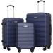 wowspeed 3 Pcs Luggage Set ABS Trolley Carry On Suitcase with TSA Lock and Ergonomic Button Telescopic Handle -Dark Blue(20" /24" /28" )