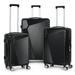 3 Piece Hardside 8-wheel Spinner Suitcase Luggage Set, Includes Checked and Carry On - Dark Black