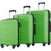 3pcs Luggage Set ABS Suitcases Waterproof Trolley Cases with Lock & Spinner Wheels Expandable Baggage, Green