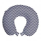 Navy Blue Travel Pillow Neck Rest, Vertical Chevron Zig Zag Stripes Pattern in Classical Maritime Colors Retro, Memory Foam Traveling Accessory Airplane and Car, 12", Navy Blue White, by Ambesonne