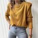 Gueuusu Womenâ€™s Shoulder Pad T-Shirt Casual Long Sleeve Crewneck Solid Color Loose Blouse