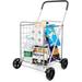 supenice Grocery Utility Shopping Cart - Deluxe Utility Cart with Oversized Basket and Tool Free Installation Light Weight Folding Cart with Wide Cushion Handle Bar for Laundry Book Luggage Travel