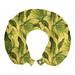 Tropical Travel Pillow Neck Rest, Energetic Print of Exotic Leaves and Branches, Memory Foam Traveling Accessory Airplane and Car, 12", Yellow Olive Green, by Ambesonne