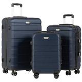 3 Piece Luggage Set, ABS Hardside Travel Luggage with 360Â°Double Spinner Wheels and TSA Lock, Travel Luggage, Dark Blue, Mothers Day Gifts (20"/24"/28")