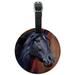 Black Horse Portrait Painting Indigo Night Round Leather Luggage Card Suitcase Carry-On ID Tag