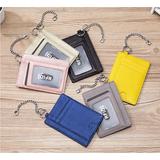 Leather Credit Card Wallet Rfid Zipper Card Case With Detachable Keychain Pink