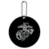 Marines USMC White on Black Eagle Globe Anchor Logo Officially Licensed Round Luggage ID Tag Card Suitcase Carry-On