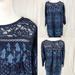 Free People Dresses | Free People Boho Shift Dress With Lace Ribbon Detail Blue And Black Size S | Color: Blue | Size: S