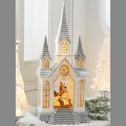 Nativity Lighted Water Church Table Accent White , White