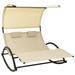 Orren Ellis Double Sunlounger Patio Lounge Chair w/ Canopy Outdoor Rocking Sunbed Metal in Brown | 66.93 H x 54.72 W x 70.87 D in | Wayfair