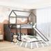 Solid Pine Twin over Twin House Bunk Bed with Storage Steps & Slide