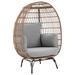 Spezia Freestanding Steel and Rattan Outdoor Egg Chair with Cushions in Grey - Manhattan Comfort OD-HC002-GY