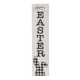 The Holiday Aisle® Buffalo Check Bunny Happy Easter Sign w/ Easel Wood in Brown | 31.5 H x 0.5 W x 7 D in | Wayfair