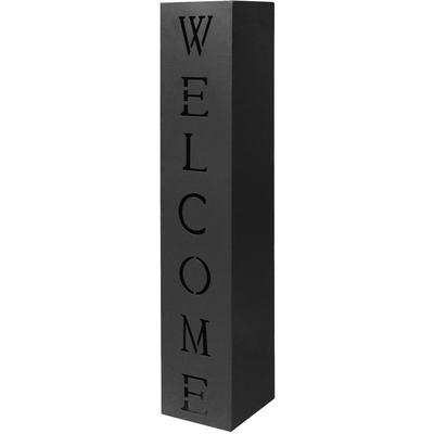 Wiltec - Dekosäule Welcome Pflanzsäule in Schwarz, Gartendeko aus Stahl, Pflanzenständer mit Image