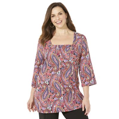 Plus Size Women's Ultra-Soft Square-Neck Tee by Catherines in Black Multi Watercolor Paisley (Size 6X)
