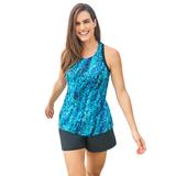 Plus Size Women's Longer-Length Racerback Tankini Top by Swim 365 in Aqua Abstract (Size 24)