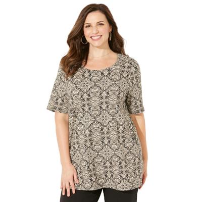 Plus Size Women's Suprema Ultra-Soft Scoopneck Tee by Catherines in Black Medallion (Size 1X)