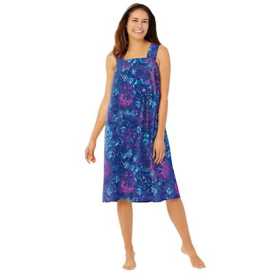 Plus Size Women's Print Sleeveless Square Neck Lounger by Dreams & Co. in Evening Blue Tie Dye (Size 1X)