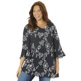 Plus Size Women's Embroidered Gauze Tunic by Catherines in Black White (Size 2X)