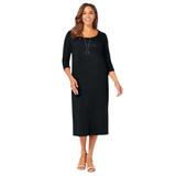 Plus Size Women's Knit T-Shirt Dress by Jessica London in Black (Size 18 W) Stretch Jersey 3/4 Sleeves