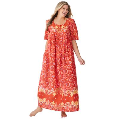 Plus Size Women's Bib Front Lounger by Only Necessities in Paprika Folk Floral (Size L)