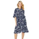 Plus Size Women's Ruffled Empire Dress by ellos in Navy Floral Print (Size 34/36)