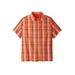 Men's Big & Tall Short-Sleeve Plaid Sport Shirt by KingSize in Dark Orange Plaid (Size 4XL)