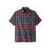 Men's Big & Tall Short-Sleeve Plaid Sport Shirt by KingSize in Navy Madras (Size 4XL)