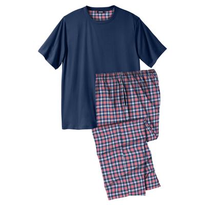 Men's Big & Tall Jersey Knit Plaid Pajama Set by KingSize in Navy Red Plaid (Size 6XL) Pajamas