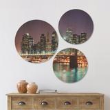 East Urban Home Designart 'New York City Manhattan Skyscrapers' Cityscape Wall Art Set Of 3 Circles in Brown | 34 H x 44 W x 1 D in | Wayfair