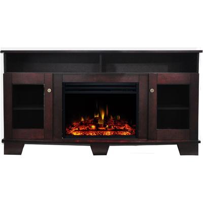 Hanover Glenwood Electric Fireplace Heater with 59-In. Mahogany TV Stand, Deep Log Display and Remote - 59 Inch
