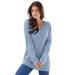 Plus Size Women's Fine Gauge Drop Needle V-Neck Sweater by Roaman's in Pale Blue (Size S)