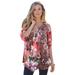 Plus Size Women's Tara Pleated Big Shirt by Roaman's in Sunset Coral Paisley Garden (Size 16 W) Top