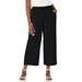 Plus Size Women's Wide Leg Linen Crop Pant by Jessica London in Black (Size 26 W)