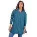 Plus Size Women's Kate Tunic Big Shirt by Roaman's in Deep Teal Multi Stripe (Size 40 W) Button Down Tunic Shirt