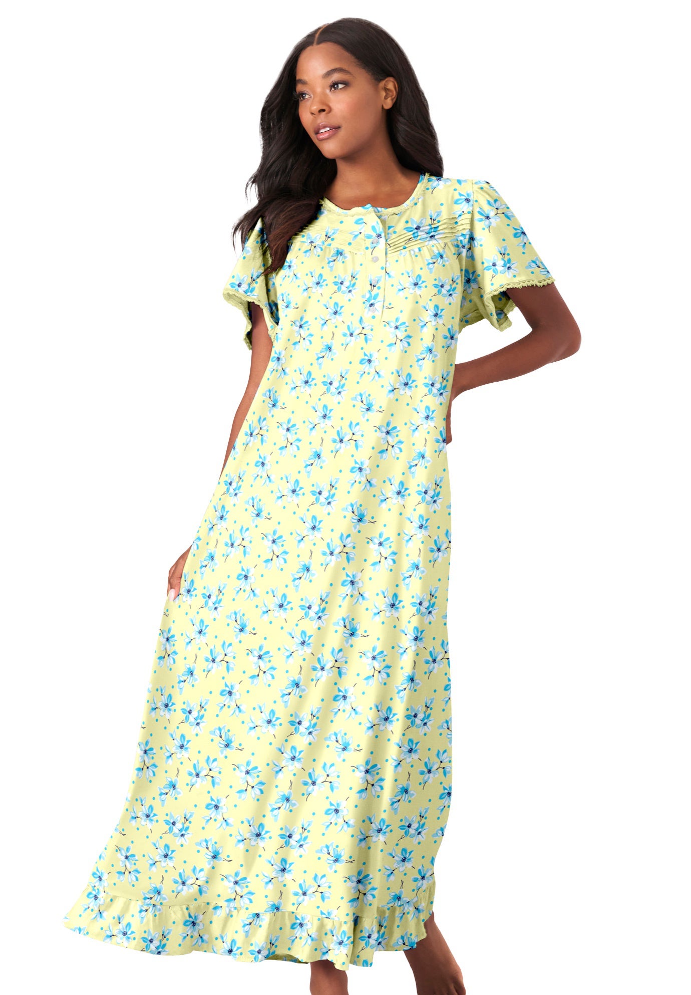 Plus Size Women's Long Floral Print Cotton Gown by Dreams & Co. in Banana Blossom (Size 5X) Pajamas