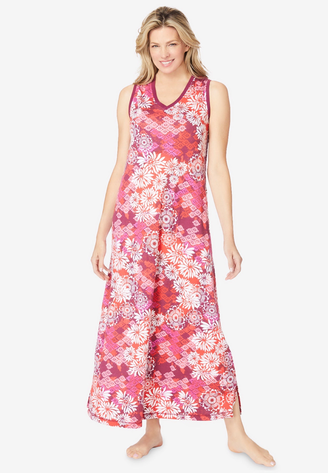 Plus Size Women's Trapeze V-Neck Lounger by Dreams & Co. in Pomegranate Floral (Size 6X)