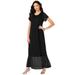 Plus Size Women's Mesh Detail Crewneck Dress by Roaman's in Black (Size 34 W)