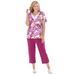 Plus Size Women's 2-Piece Tunic and Capri Set by Woman Within in Raspberry Palm Leaf (Size 1X)