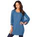 Plus Size Women's Lace Sleeve Sweater by Roaman's in Dusty Indigo (Size 18/20)