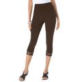 Plus Size Women's Lace-Trim Essential Stretch Capri Legging by Roaman's in Chocolate (Size 1X) Activewear Workout Yoga Pants