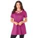 Plus Size Women's Lattice-Neck Short Sleeve Ultimate Tunic by Roaman's in Raspberry (Size 12)