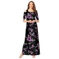 Plus Size Women's Ultrasmooth® Fabric Cold-Shoulder Maxi Dress by Roaman's in Purple Rose Floral (Size 34/36) Long Stretch Jersey