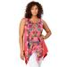 Plus Size Women's Handkerchief-Hem Tunic Tank by Roaman's in Sunset Coral Floral Print (Size 26/28) Long Shirt