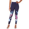 Plus Size Women's Placement-Print Legging by Roaman's in Navy Bloom Floral (Size 22/24)