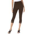 Plus Size Women's Lace-Trim Essential Stretch Capri Legging by Roaman's in Chocolate (Size 2X) Activewear Workout Yoga Pants