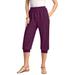 Plus Size Women's Drawstring Soft Knit Capri Pant by Roaman's in Dark Berry (Size M)